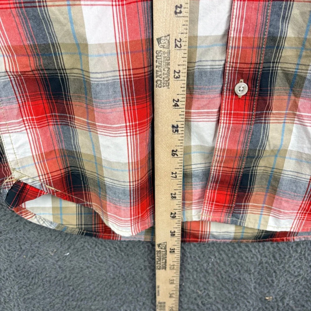 The North‎ Face Mens Short Sleeve Plaid Button Down Shirt Red Tan Small